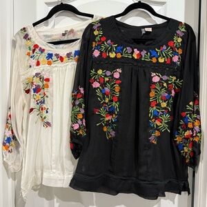 Embroidered Floral Black and White Tops